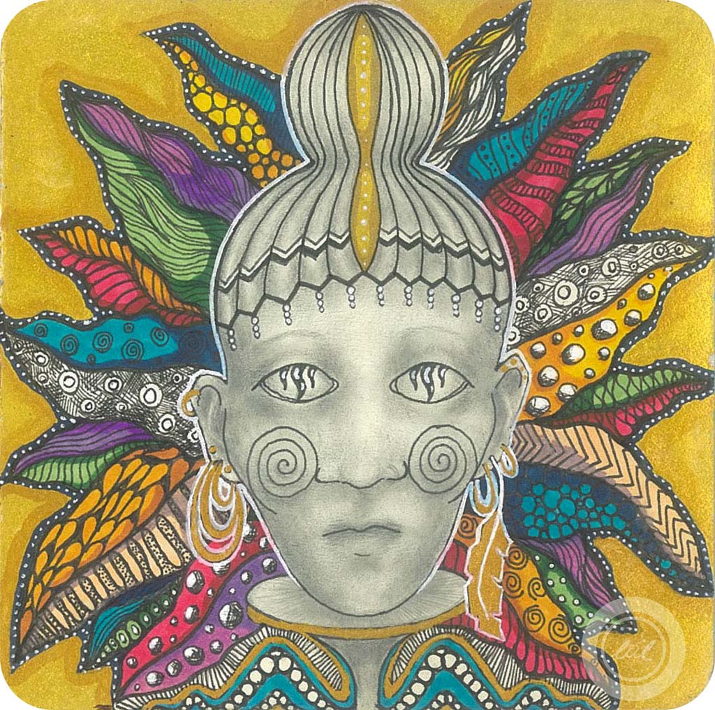 contemporary line art depicting a serene face